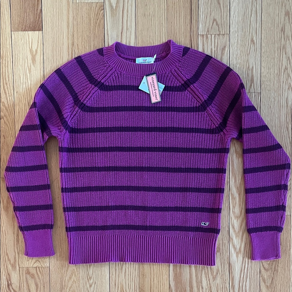Vineyard Vines Purple and Dark Purple Striped Crewneck Sweater